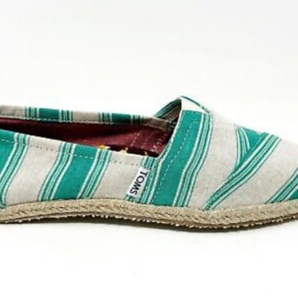 TOMS aqua Umbrella Stripe, Rope Sole, Women Classics, Size 5.5 - Picture 2 of 10